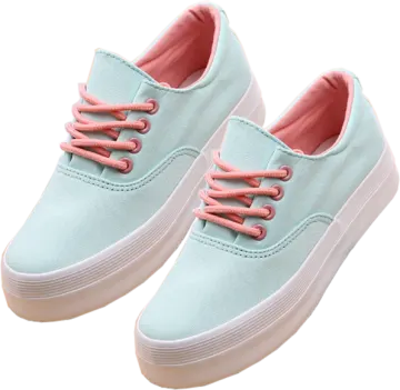 a pair of blue sneakers with pink laces