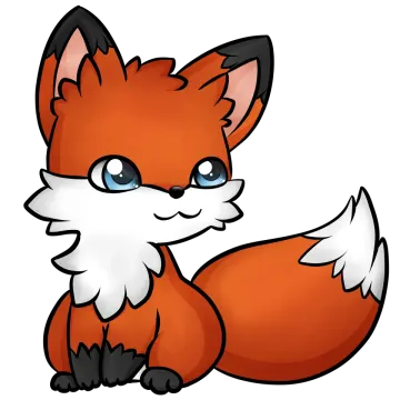 a cute fox with blue eyes sitting down