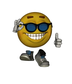 a yellow smiley wearing sunglasses and giving a thumbs