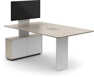 a computer desk with a monitor on top
