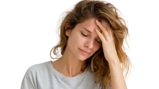 a woman with her head in her hands