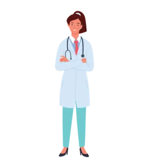 a female doctor standing with her arms crossed