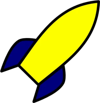 a yellow and blue rocket on a white background