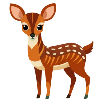 a cartoon deer with brown spots on its face