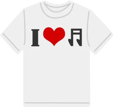 a white t - shirt with the word i love
