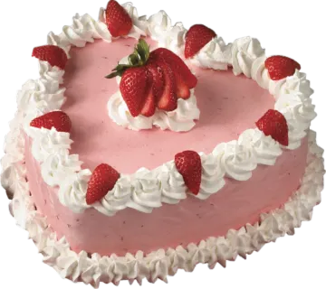 a pink cake with white frosting and strawberries