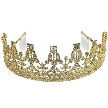 a gold crown with diamonds and pearls