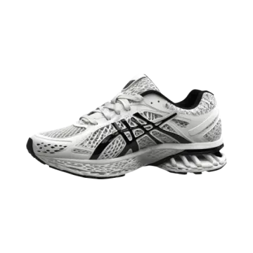 a pair of white and black running shoes