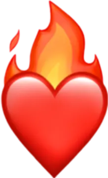 a red heart with flames on it