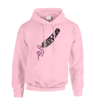 a pink hoodie with a black and white design on it