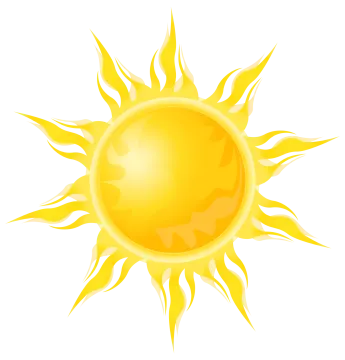 a yellow sun with flames on it