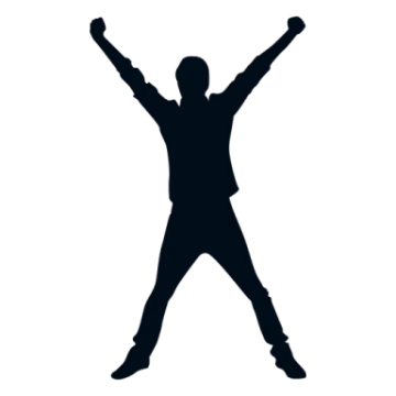 a silhouette of a man with his arms up