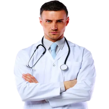 a male doctor standing with his arms crossed