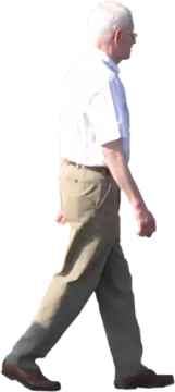an older man walking on a white background