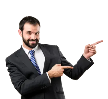 a man in a suit pointing at something