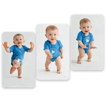 three photos of a baby in blue onesuits
