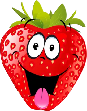 a cartoon strawberry with its tongue sticking out