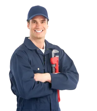 a man in a blue uniform holding a hammer