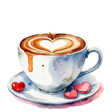 a cup of coffee with hearts on it
