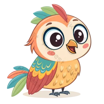 an owl with big eyes and colorful feathers