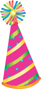 a pink party hat with colorful streamers