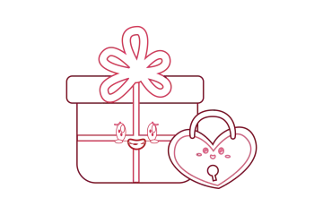 a gift box with a heart and a flower