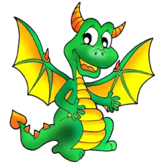a green and yellow dragon with orange wings