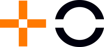 an orange and black logo with the letter o