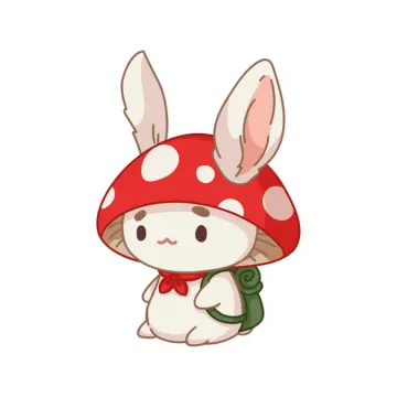 a white rabbit with a red mushroom on its head