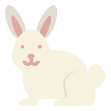 a white rabbit with pink ears sitting down