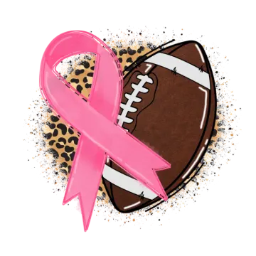 a pink ribbon with a football and leopard print