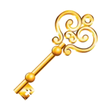 a golden key on a white background