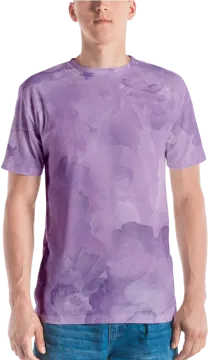a man wearing a purple t - shirt