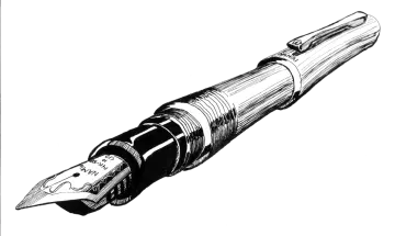 a black and white drawing of a fountain pen