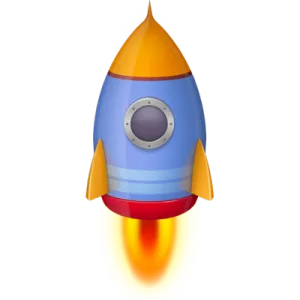 a blue and red rocket with a white background