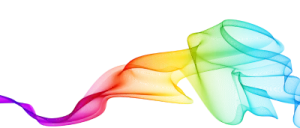 a rainbow colored smoke on white background