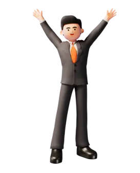 a man in a suit and tie with his hands up
