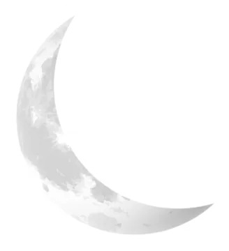 a white crescent with clouds on it