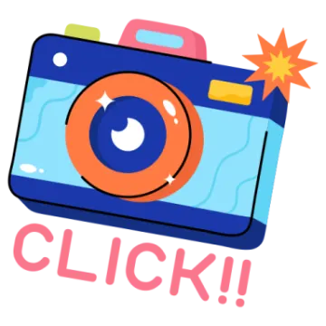 a camera with the word click on it