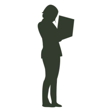 a silhouette of a woman holding a folder