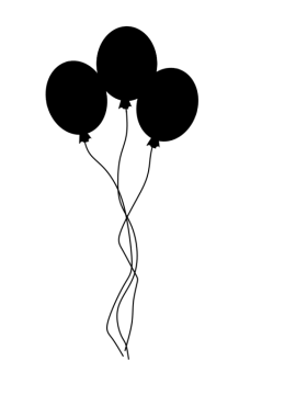 a black and white drawing of three balloons