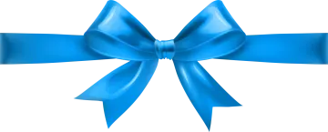 a blue ribbon with a bow on it