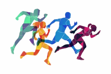 a group of people running together