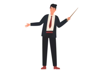 a man in a suit and tie with a pointer