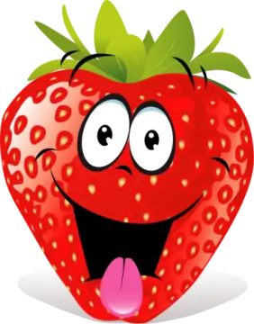 a cartoon strawberry with its tongue sticking out
