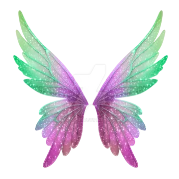 a pair of purple and green fairy wings