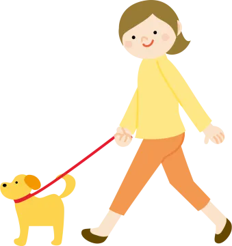 a woman walking her dog