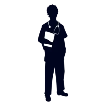 a silhouette of a doctor with a stel