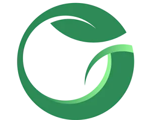 a green leaf logo on a white background