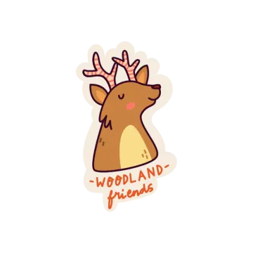 a cartoon deer with the words woodland friends
